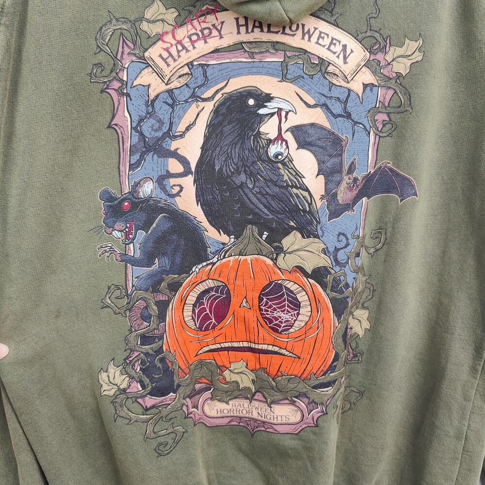 Universal Studios Halloween Horror Nights Hoodie Small Olive Green‎ 2023 FLAW - Picture 2 of 9